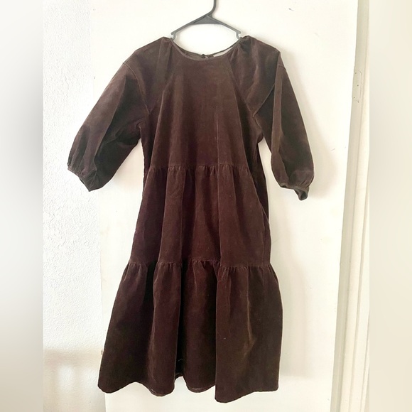 Everlane Brown Corduroy Midi Dress with Puff Sleeves - Picture 3 of 4